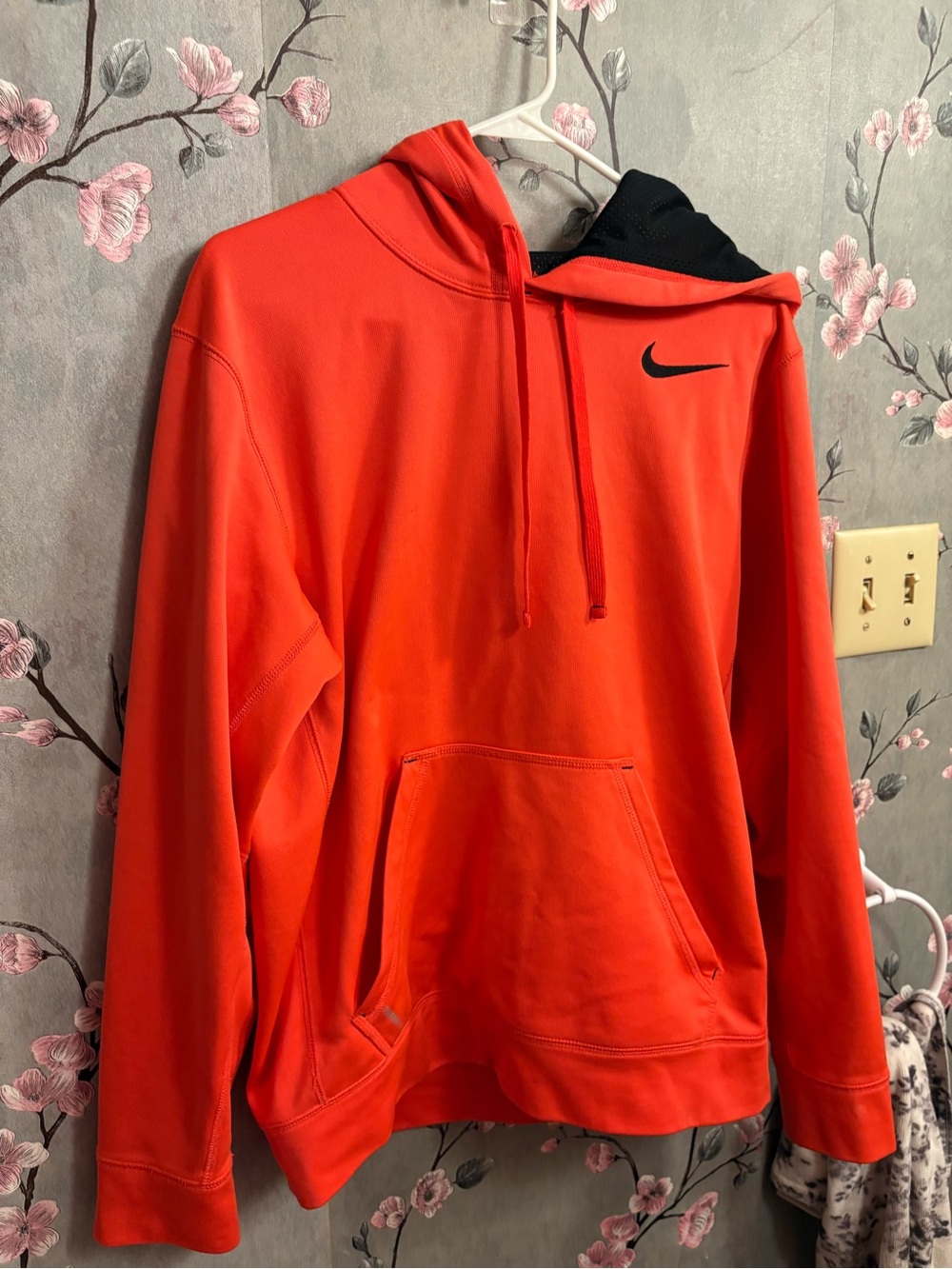 Nike Red-Orange Pullover Hoodie with Black Swoosh